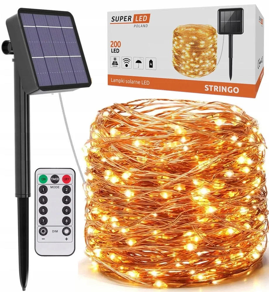 Сонячна гірлянда SuperLED пластикова 20 м біла 200 LED 8 режимів