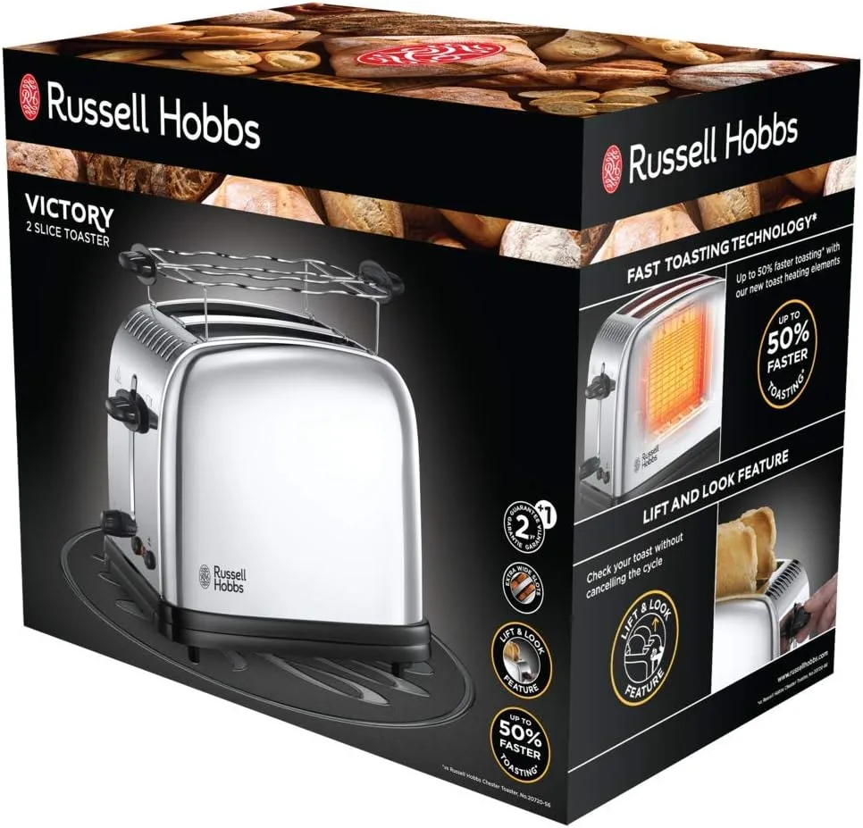 Тостер Russell Hobbs Chester 1670Вт з функцією підігріву, металевий.