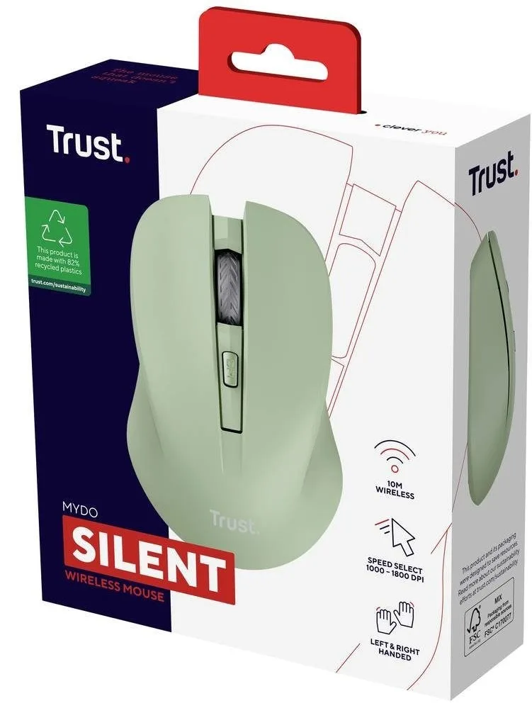 Миша Trust Mydo Silent, WL, зелёный.