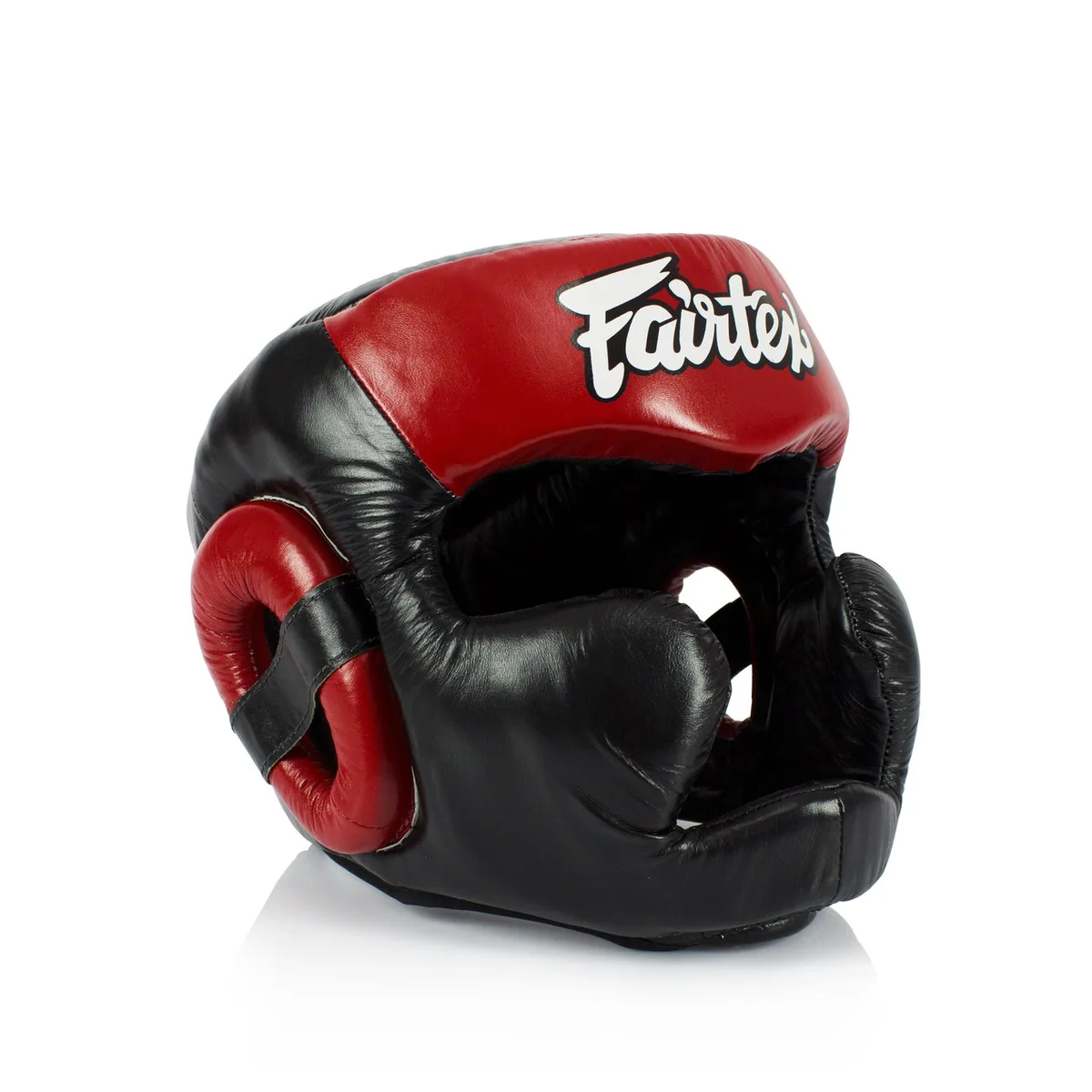 Боксерский шлем Fairtex натуральная кожа L черный красный