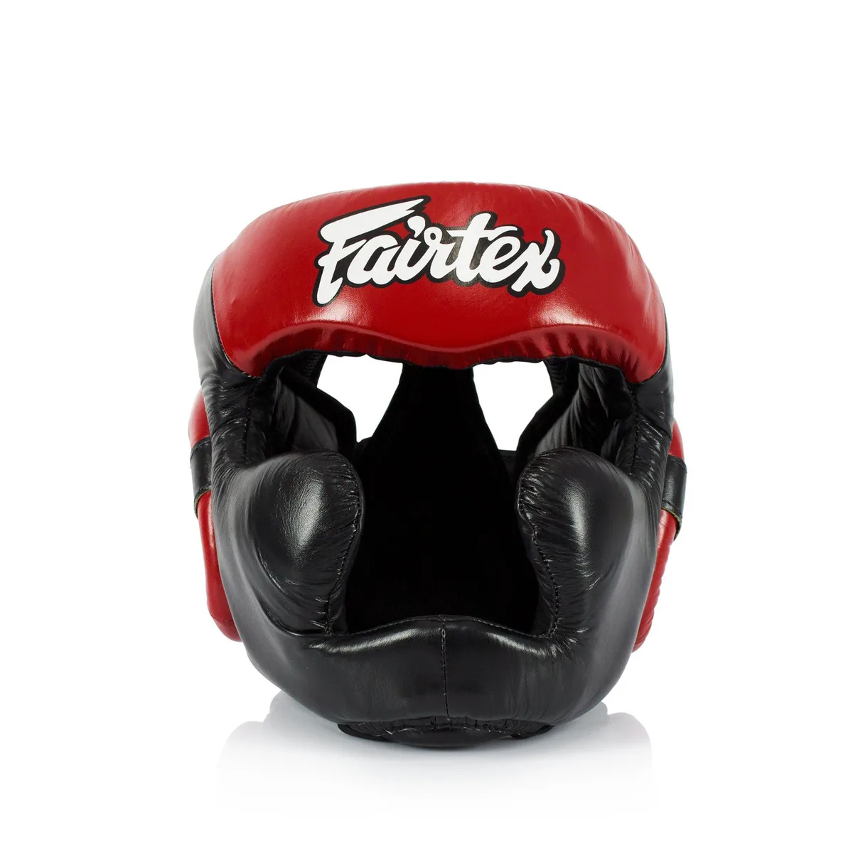 Боксерский шлем Fairtex натуральная кожа L черный красный