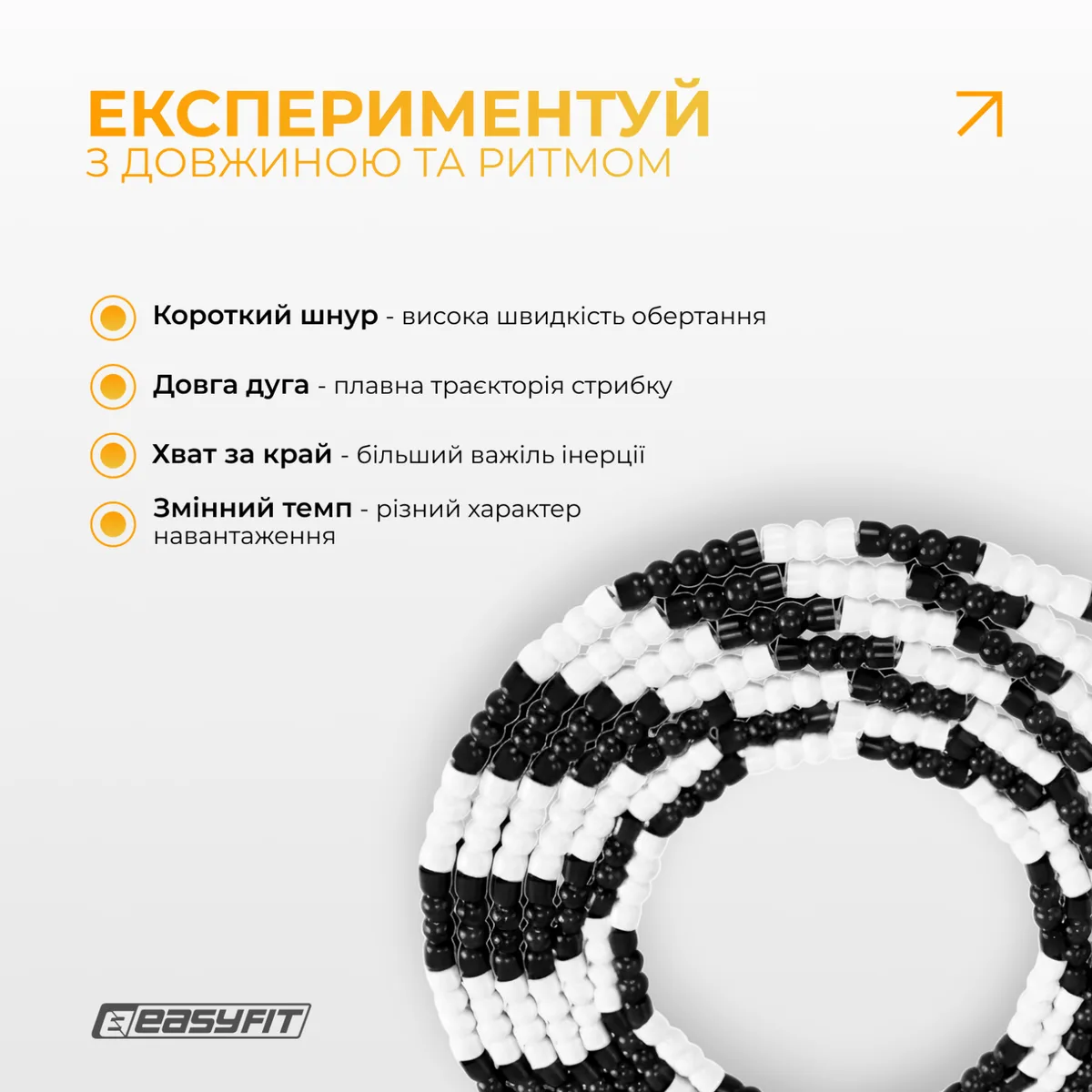 Бісерна скакалка EasyFit TPU 2,7 м Чорно-біла