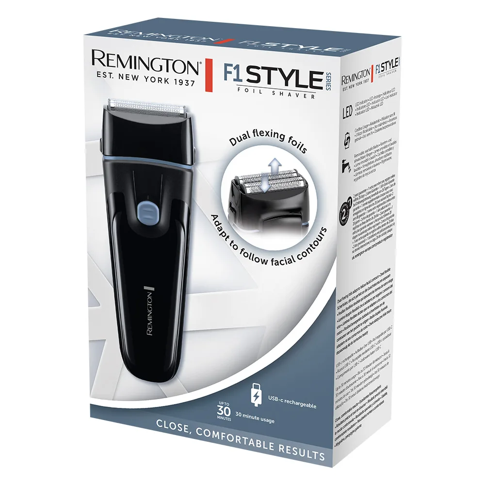 Электробритва Remington F1 Style, сеточная, с двумя бритвенными головками, Ni-Mh, сухое бритье, триммер, USB-C, черный с синим