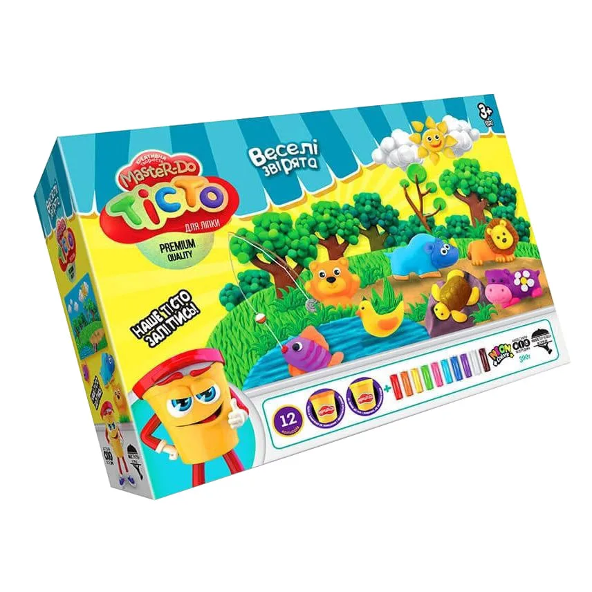 Набір для творчості Danko Toys тісто для ліплення 12 кольорів 26,5х7,5х19,5 см Веселі звірята