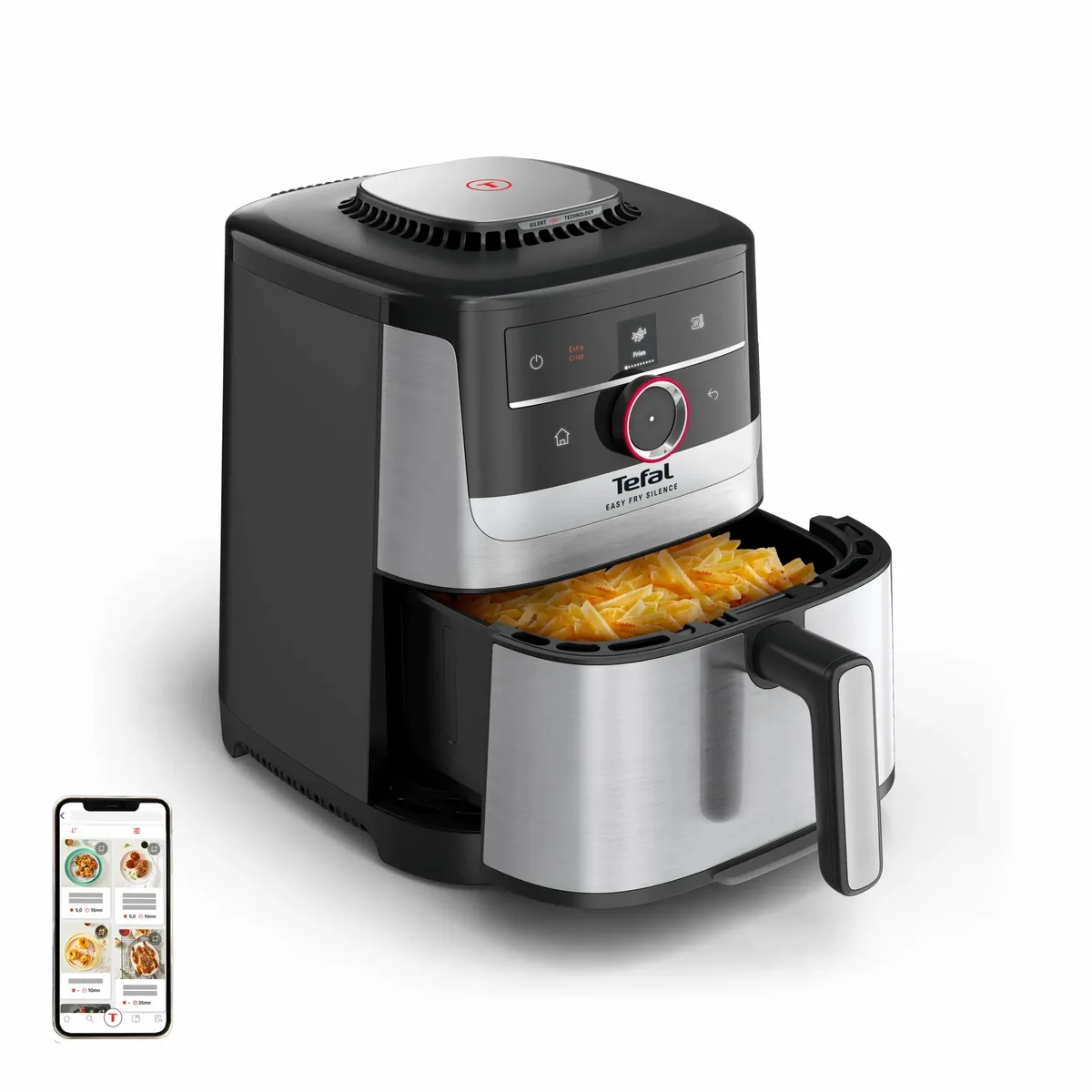 Мультипіч Tefal Easy Fry Silence Smart, 1670 Вт, об'єм 5 л, сенсорне управління, 55 програм, пластиковий корпус, сірий колір.