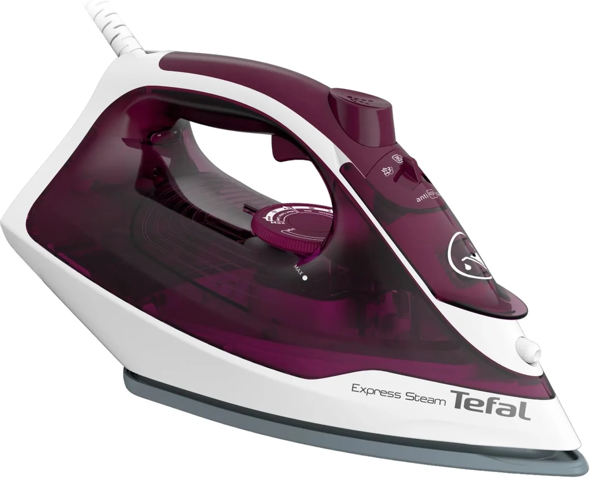 Праска Tefal Express Steam, 2400 Вт, об'єм резервуара 270 мл, паровий удар до 160 г/хв, постійна подача пари 30 г/хв, керамічна пі