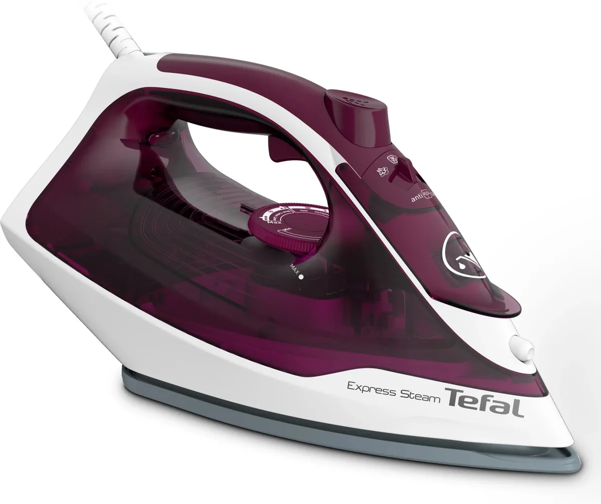 Праска Tefal Express Steam, 2400 Вт, об'єм резервуара 270 мл, паровий удар до 160 г/хв, постійна подача пари 30 г/хв, керамічна пі