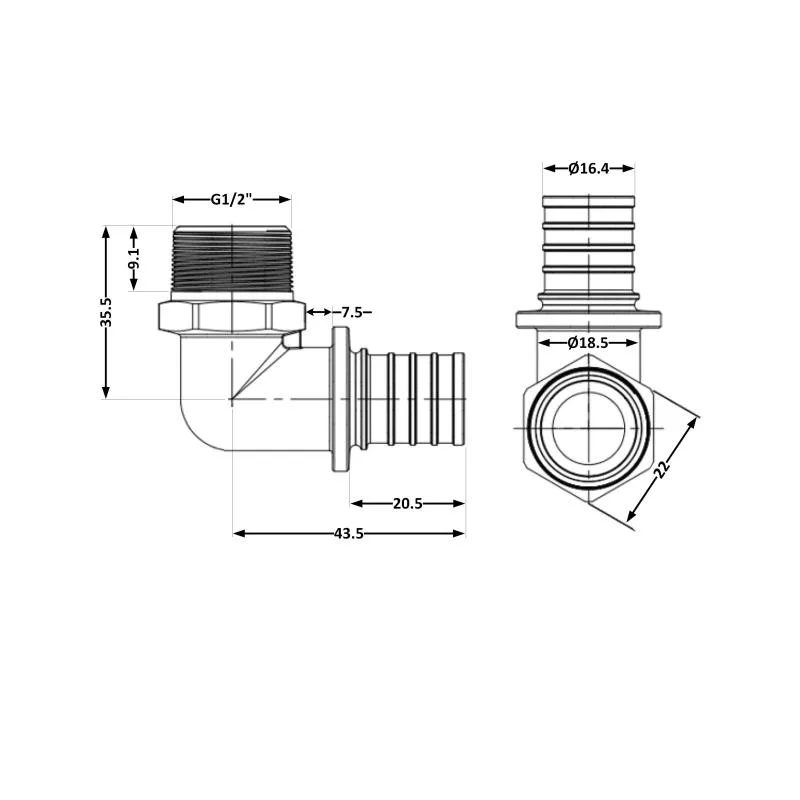 Кут натяжний Icma No1036 20х2,8 мм латунь 1/2"