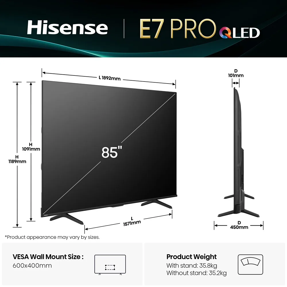 LED-телевізор Hisense QLED 85 дюймів UHD Чорний