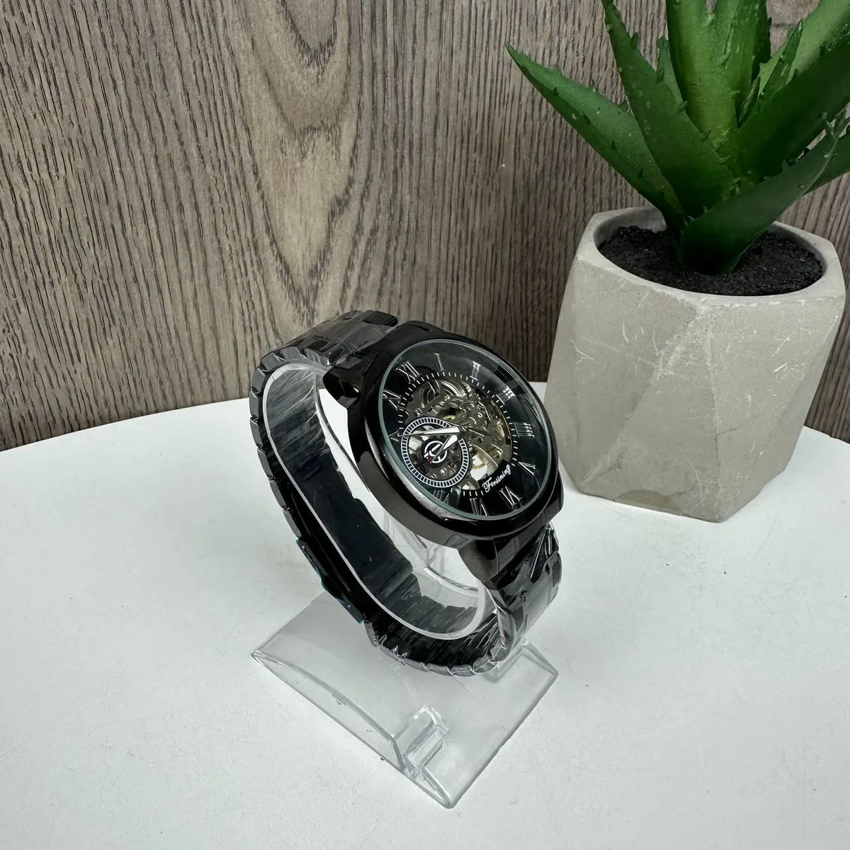 Мужские механические часы Forsining Skeleton S838-2 черная сталь 4,2x1,3 см