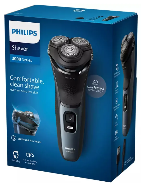 Електробритва Philips роторна для чоловіків синя 3 головки вологе сухе гоління