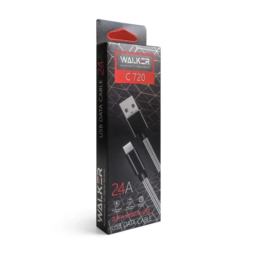 Кабель USB WALKER силіконовий 2м чорний Lightning 2.4А