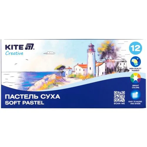 Суха пастель 12 кольорів Kite Creative для малювання на папері та картоні.