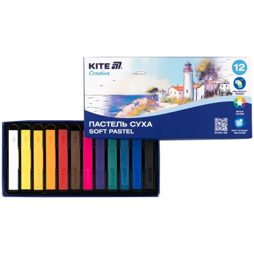 Суха пастель 12 кольорів Kite Creative для малювання на папері та картоні.