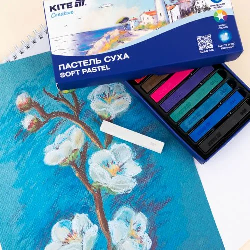 Суха пастель 12 кольорів Kite Creative для малювання на папері та картоні.