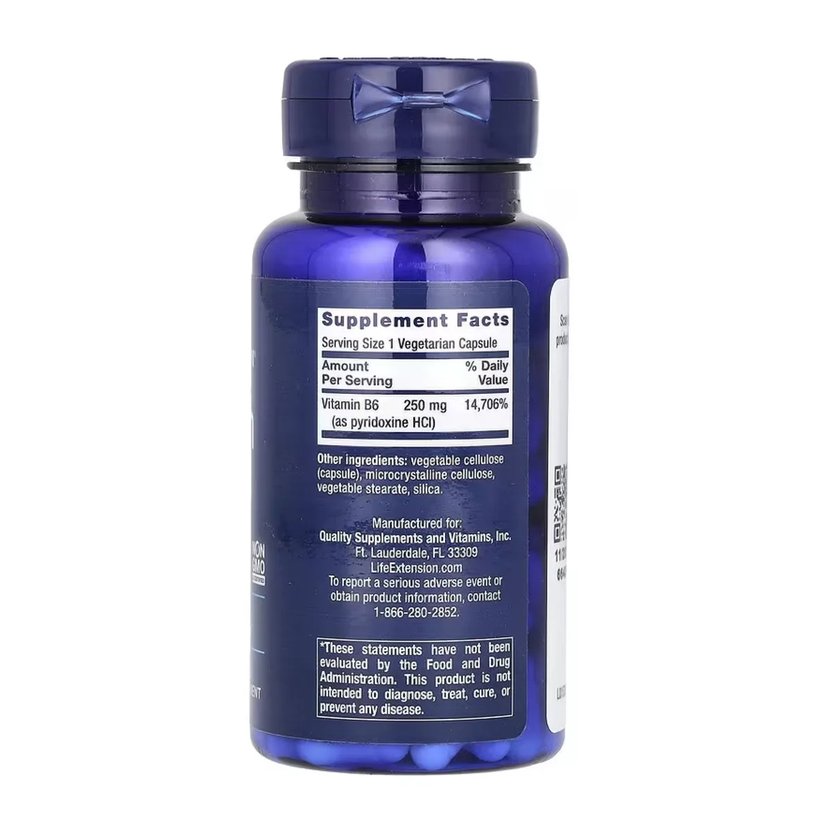 Vitamin B6 250 mg Life Extension растительная целлюлоза 100 капсул