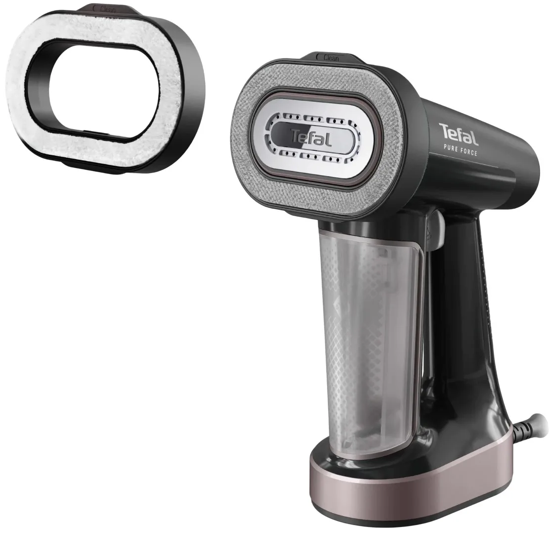Парогенератор Tefal компактний Pure Force 3в1, 1800Вт, 180мл, постійна подача пари - 35гр, керамічна підошва, чорний з рожевими ак