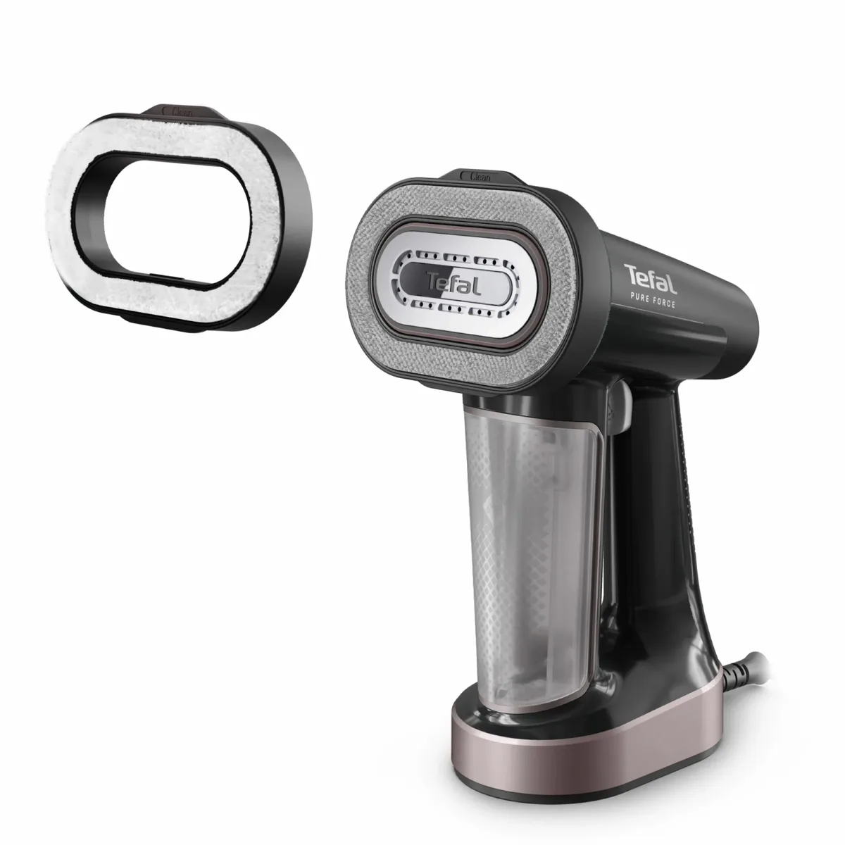 Парогенератор Tefal компактний Pure Force 3в1, 1800Вт, 180мл, постійна подача пари - 35гр, керамічна підошва, чорний з рожевими ак