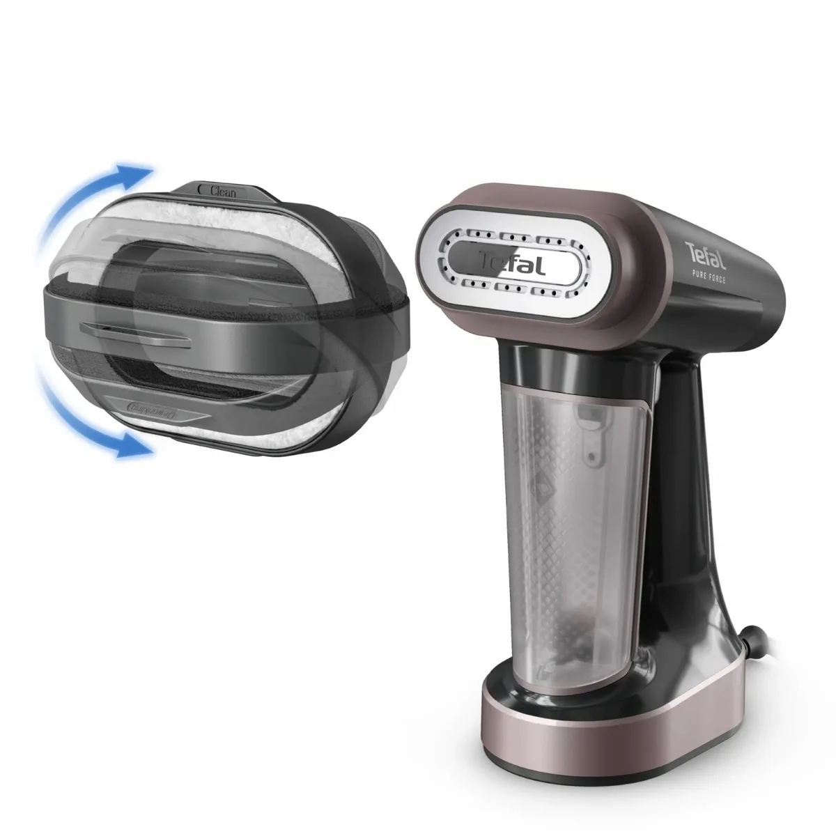 Парогенератор Tefal компактний Pure Force 3в1, 1800Вт, 180мл, постійна подача пари - 35гр, керамічна підошва, чорний з рожевими ак