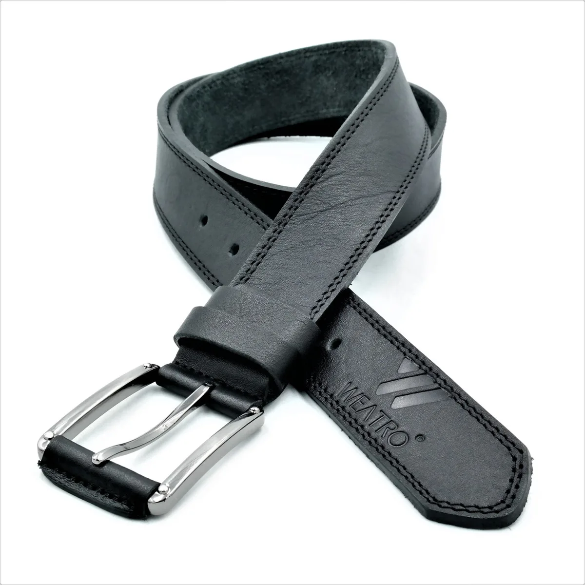 Шкіряний ремінь Weatro натуральна шкіра 115 см чорний