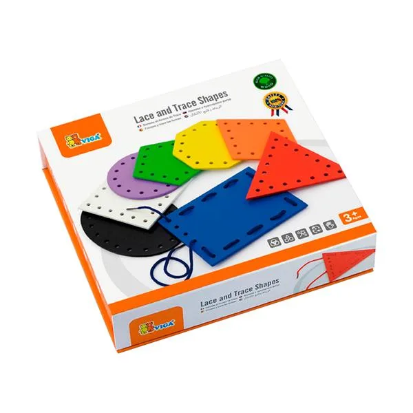 Деревянная шнуровка Viga Toys 21х19х5 см разноцветные геометрические фигуры