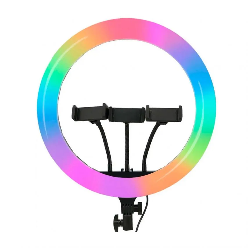 Кільцева лампа RGB 45 см пластикова з пультом USB 3 тримача для телефону