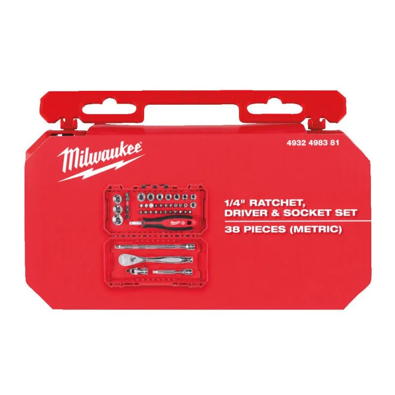 Комплект торцевих насадок і біти Milwaukee, 1/4", з храповиком, 38 одиниць.