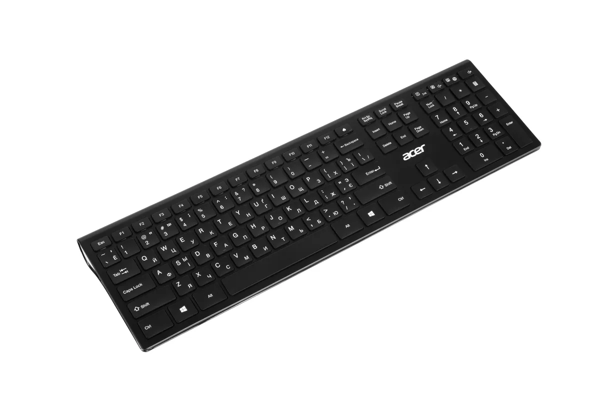 Клавиатура мембранная Acer OKR020, 109 клавиш, WL, EN/UKR/RU, черная.