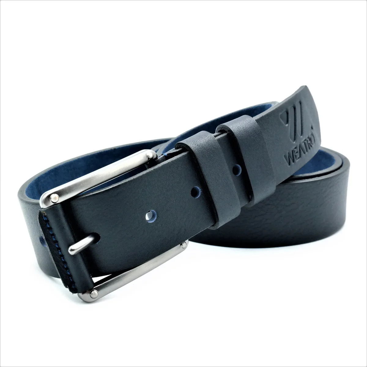 Ш leather belt Weatro натуральная кожа 3 8 см 115 см тёмно-синий