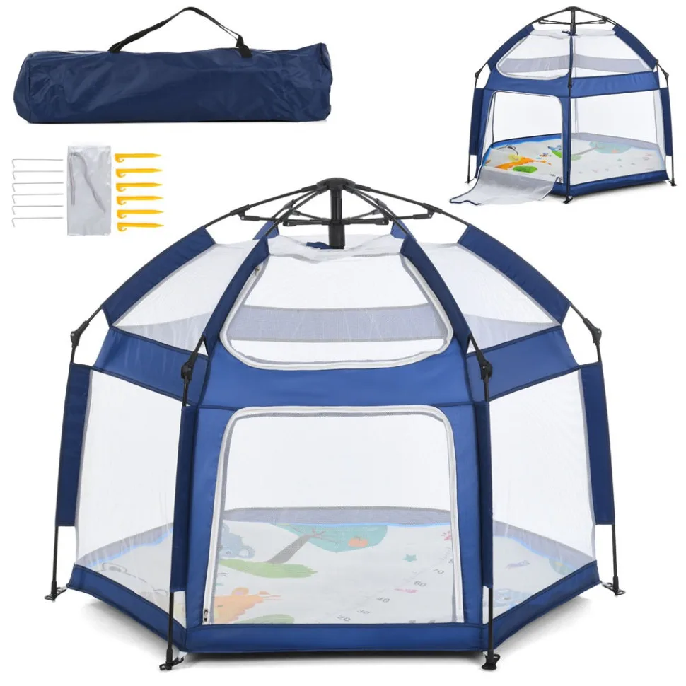Дитячий манеж Bambi дихаюча сітка 146х127 см Sapphire Blue