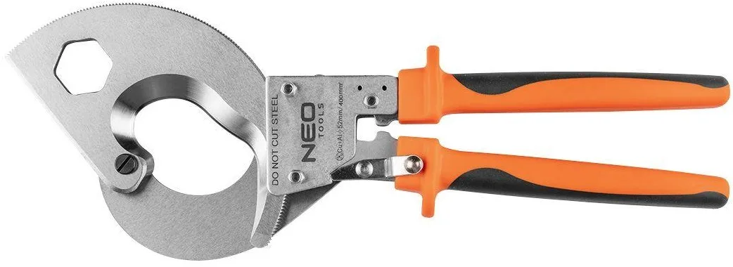Кабелеріз Neo Tools для мідних та алюмінієвих кабелів до 52мм з храповим механізмом для монтажу різак для кабелю