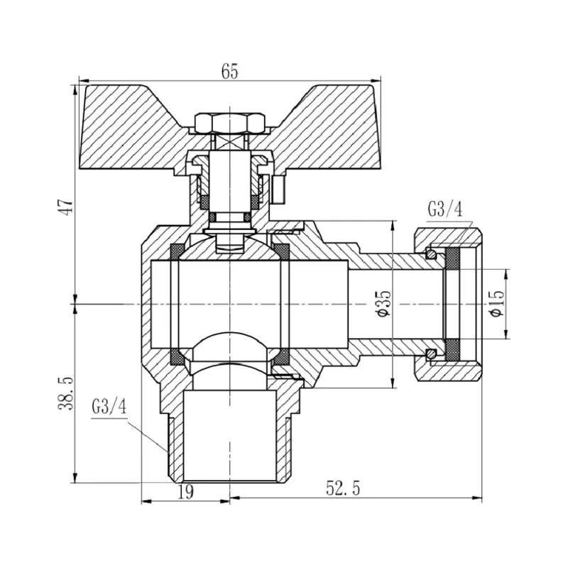 Кран кульовий Thermo Alliance Forte 3/4" латунний кутовий з накидною гайкою