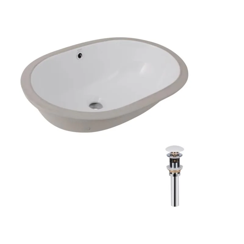 Раковина овальна врізна Qtap Stork White 570x390 мм кераміка біла з донним клапаном PU02O