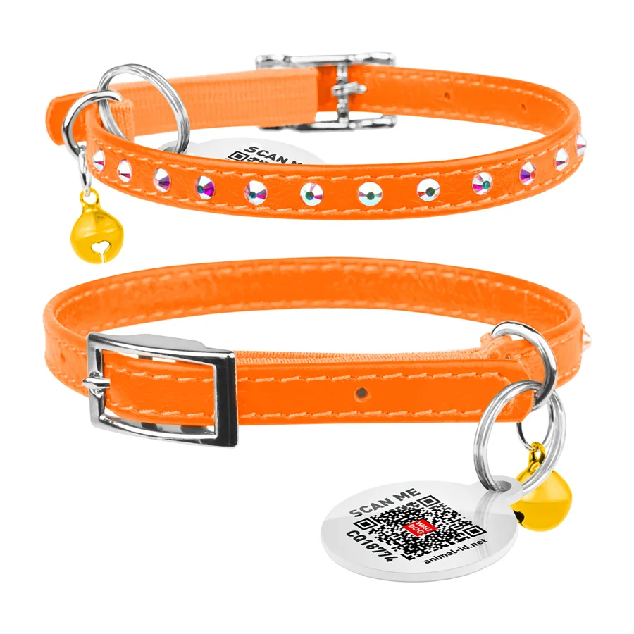 Нашийник WAUCAT Glamour 22-30 см шкіра помаранчевий 9 мм