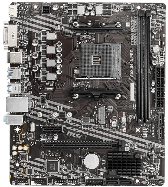 Материнська плата MSI AM4 mATX 2xDDR4 до 64ГБ HDMI DVI 7.1 аудіо