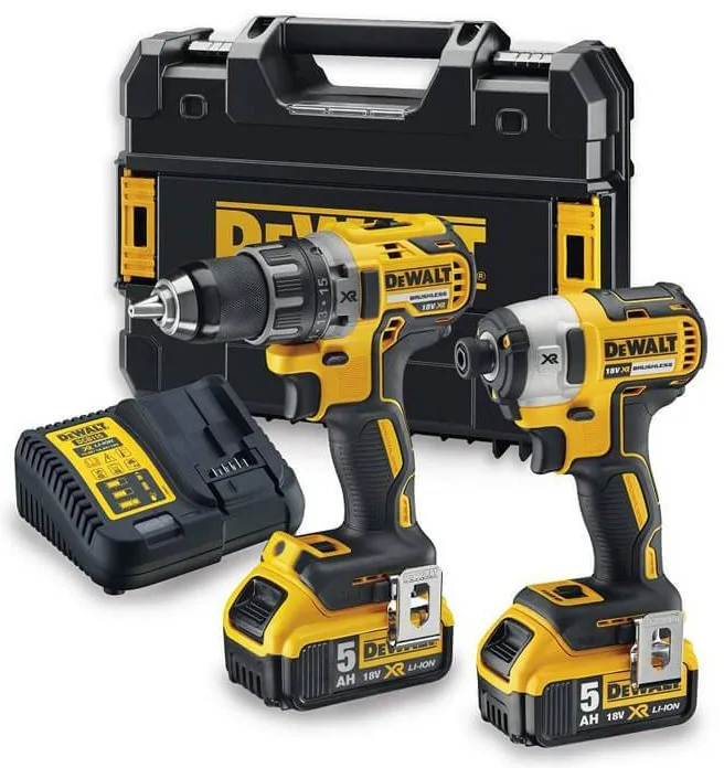 Комплект з двох акумуляторних інструментів DeWALT 18В: дриль-шурупокрут DCD791 та ударний шурупокрут DCF887 з акумуляторами 2х5А.