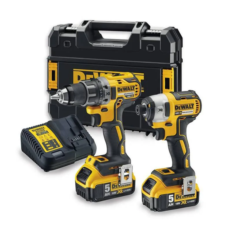 Комплект з двох акумуляторних інструментів DeWALT 18В: дриль-шурупокрут DCD791 та ударний шурупокрут DCF887 з акумуляторами 2х5А.