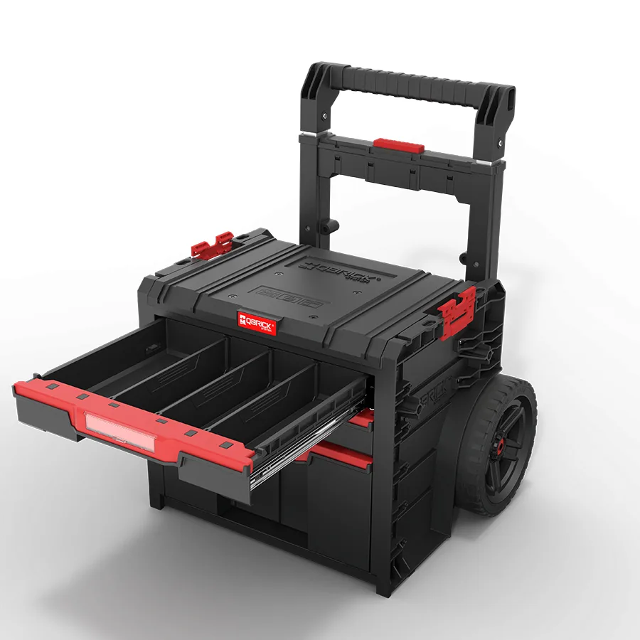 Ящик для инструментов Qbrick пластик 520х440х660 мм черный на колесах с ящиками