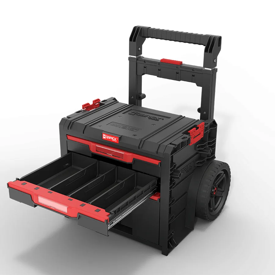Ящик для инструментов Qbrick пластик 520х440х660 мм черный на колесах с ящиками