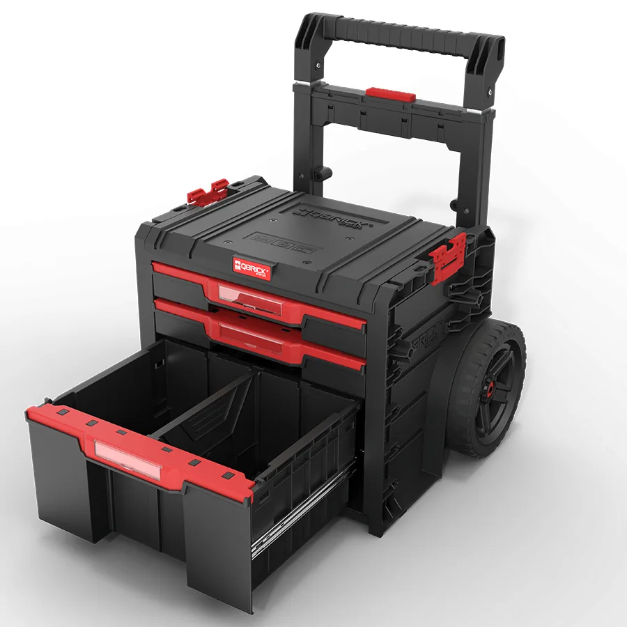 Ящик для инструментов Qbrick пластик 520х440х660 мм черный на колесах с ящиками