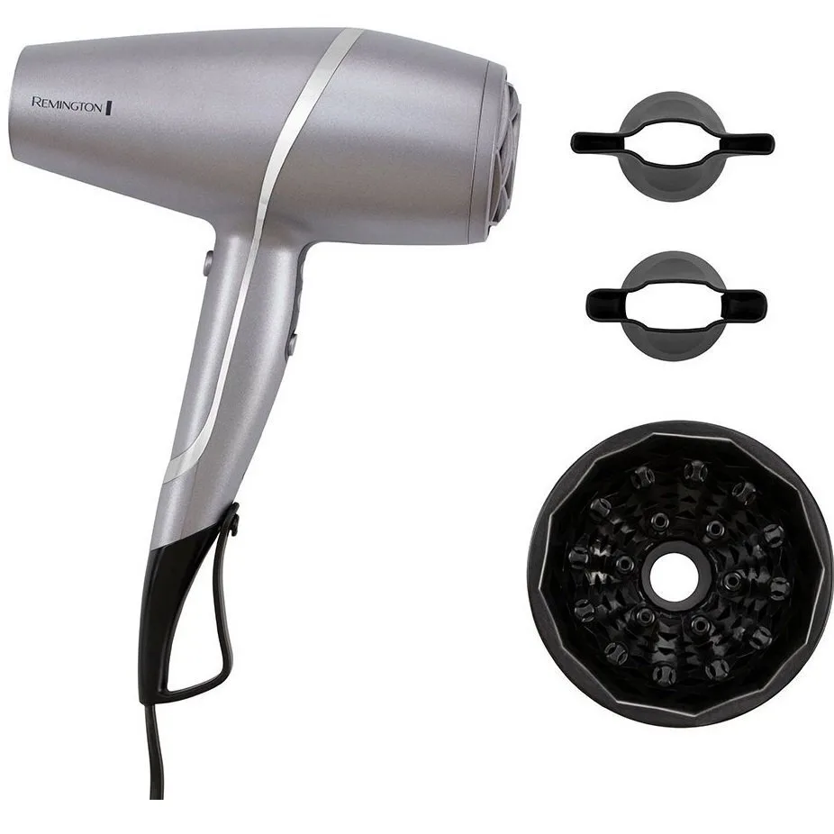 Фен Remington ProLuxe You, 2400 Вт, 3 налаштування, дифузор, іонізація, холодний обдув, турбо-режим, сірий.
