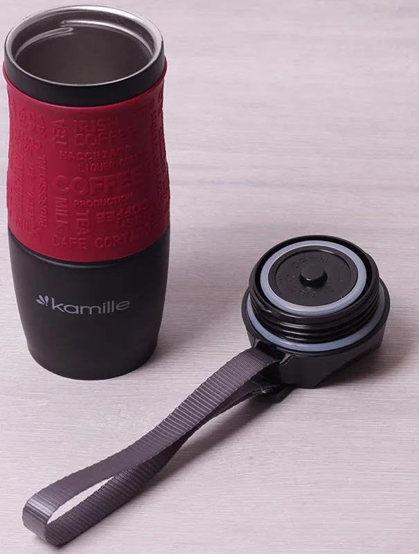 Термокружка Kamille Coffee 380 мл з нержавіючої сталі з герметичною кришкою-клапаном