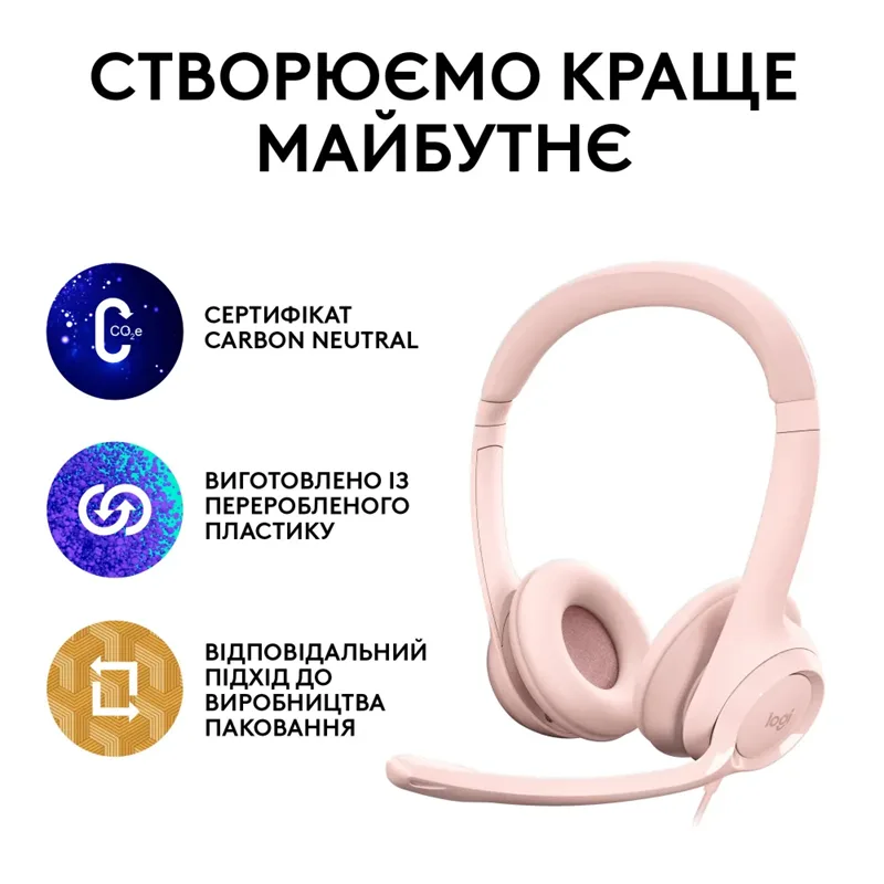Гарнітура Logitech USB Дротова Накладні Штучна шкіра 1,9 м Рожевий