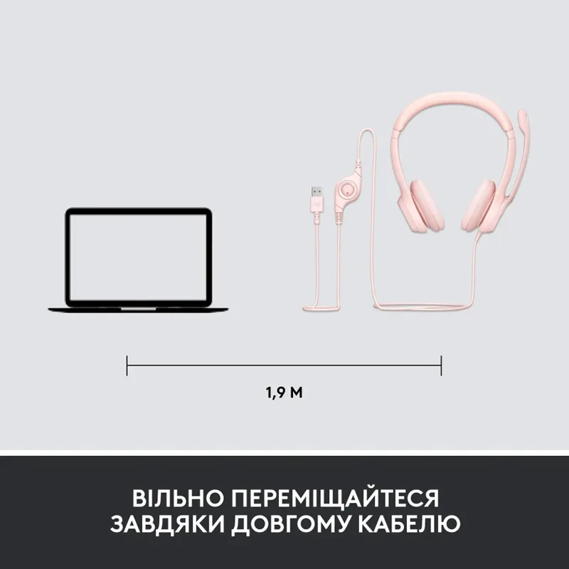 Гарнітура Logitech USB Дротова Накладні Штучна шкіра 1,9 м Рожевий