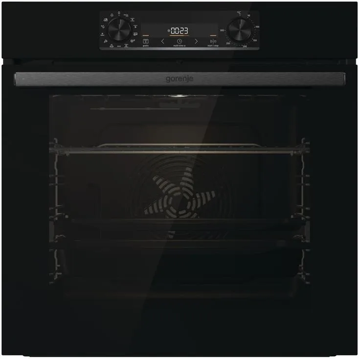 Електрична духова шафа Gorenje, 77 л, клас енергоефективності A+, з паровою функцією, з дисплеєм, чорного кольору.