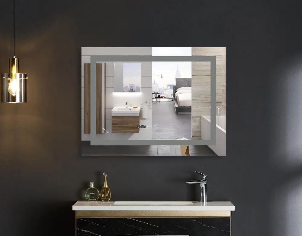 Дзеркало настінне LED Mixxus WARM MR02 90x70 см безмідне біле з антизапотіванням