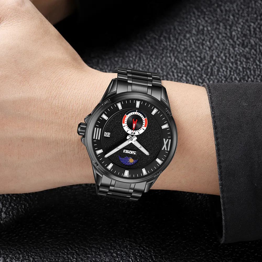 Часы Skmei металл 50х44 мм чёрные нержавеющая сталь