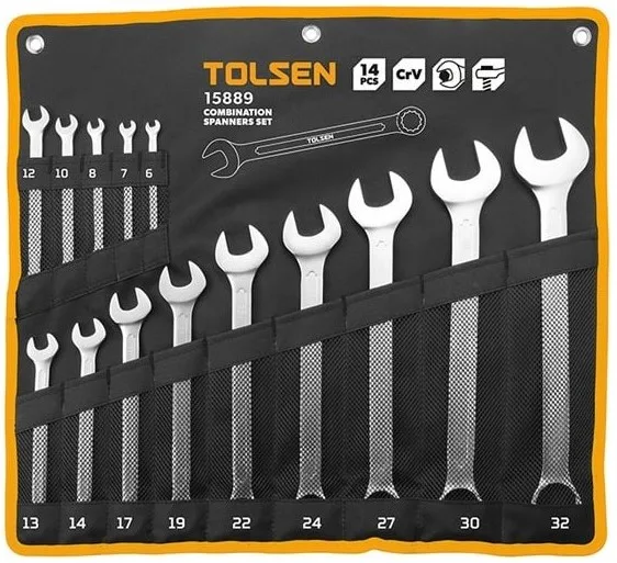 Набір комбінованих ключів Tolsen Профі, 14 шт, розміри 6-32 мм, CrV.