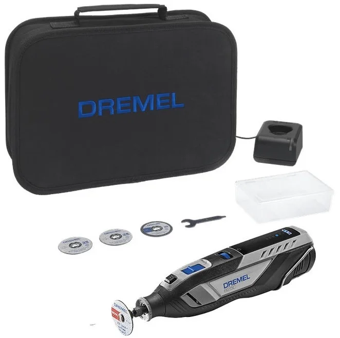 Акумуляторна шліфувально-гравірувальна машина Dremel 8250-5, 12В, 1х2А·год, 5000-30000 об/хв, вага 0.59 кг.
