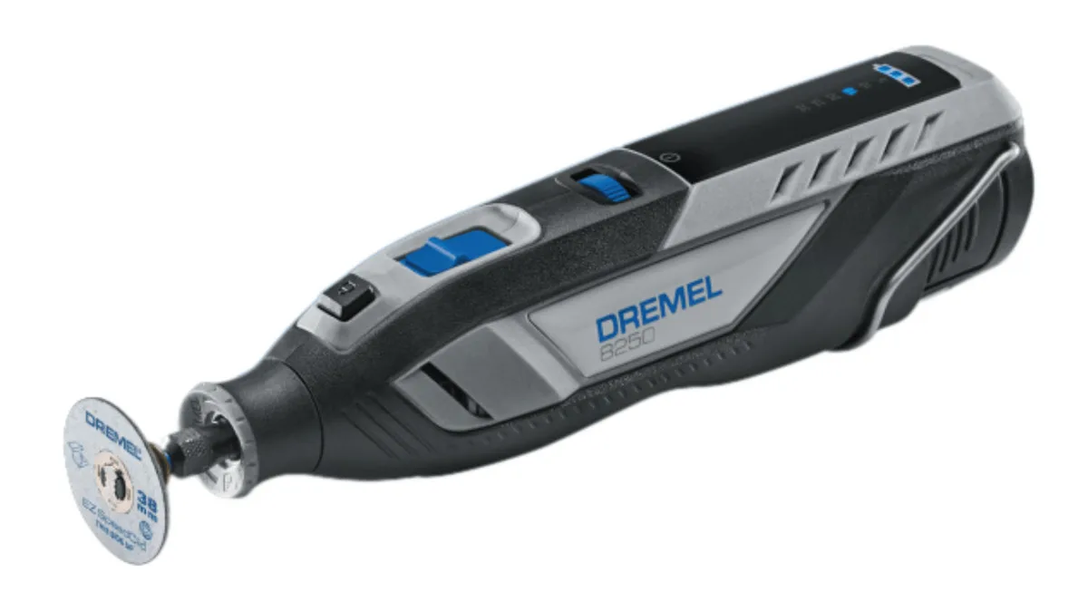 Акумуляторна шліфувально-гравірувальна машина Dremel 8250-5, 12В, 1х2А·год, 5000-30000 об/хв, вага 0.59 кг.